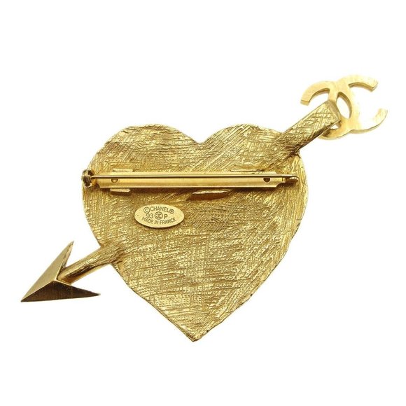 Chanel Bow And Arrow Heart Brooch Pin Gold 93P 59836 - Picture 5 of 5
